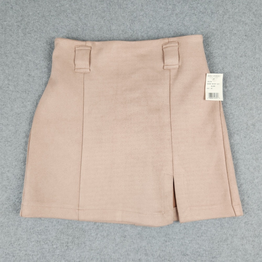 NWT Iris Mini Skirt Women's Medium Blush Pink Faux Suede Front Slit High Waist‎
